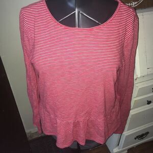 J Crew red and white striped ruffle knit size L blouse